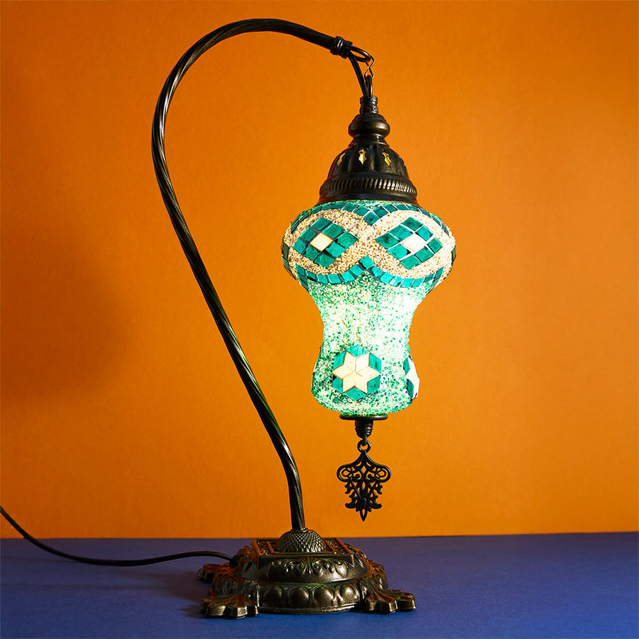 Mosaic Swan Neck Table lamp - lantern style