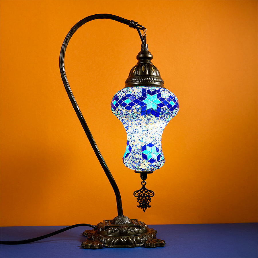Mosaic Swan Neck Table lamp - lantern style